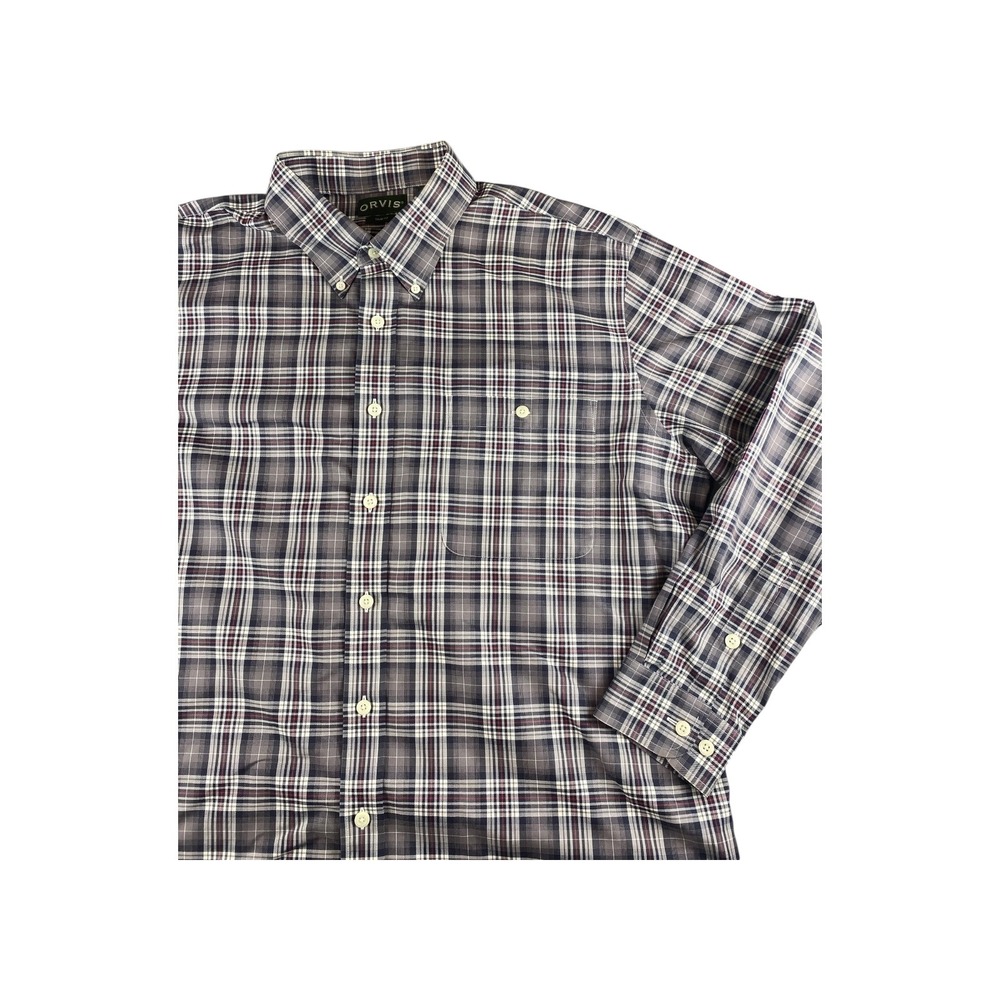 Orvis Trim Fit Plaid Long Sleeve Button Down Shirt Men's XXL